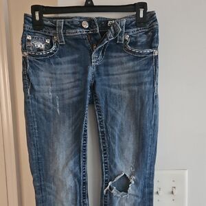Miss Me 26 Bootcut Silver Sequin Medium Blue Denim Waist 26 Jeans